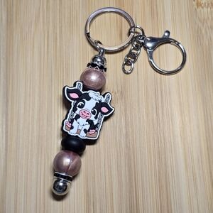 Baby cow Silicone Focal beaded Keychain